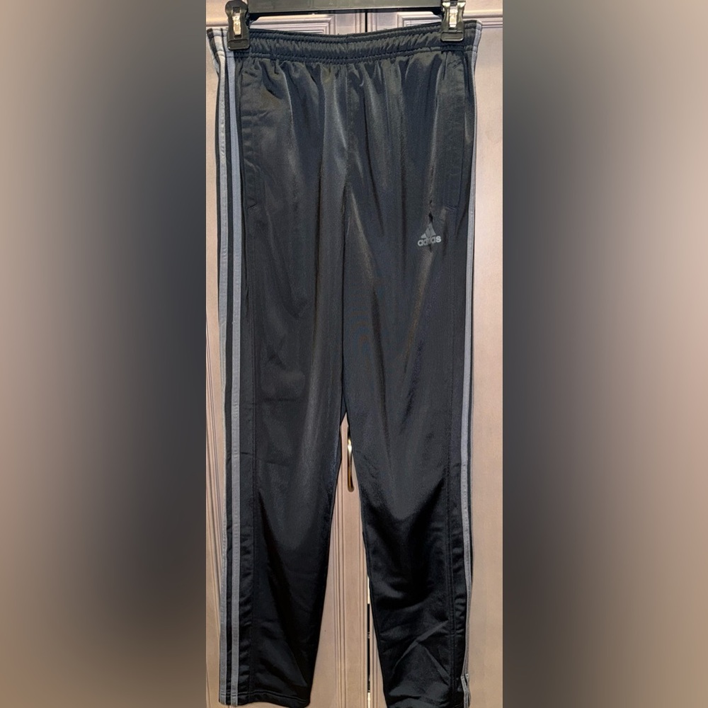 adidas small black sweatpants silver adidas stripes & logo, NWOT
